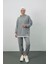 Text Kapüşonlu Basic Oversize Gri Alt Üst Eşofman Takımı 2
