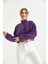 Mor Fermuar Detay Nakışlı Sweatshirt 2