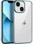 Apple iPhone 14 Kılıf Darbe Emici Renkli Kenar Şeffaf Sert Silikon Pixel Kapak Mavi 1