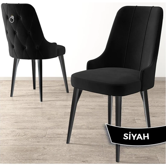 Canisa Concept Newa Serisi  Babyface Kumaş Siyah Metal Ayak Gümüş Halkalı 1 Adet Sandalye