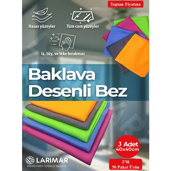 Larimar Mikrofiber Baklava Desenli Cam ve Temizlik Bezi 150'li