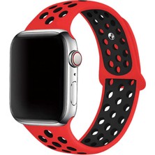 Case 4U Apple Watch Ultra Delikli Spor Silikon Kordon 49mm KRD-02 NO11 Kırmızı - Siyah