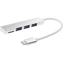 4 Tip-C Ila 3 USB 2.0 Port ile Kart Okuyucu Otc Hub Adaptörü USB C Kablosu