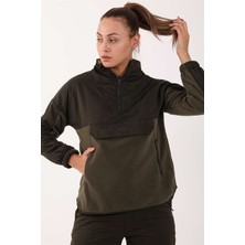 Maraton Comfort Kadın Dik Yaka  Haki Sweatshirt