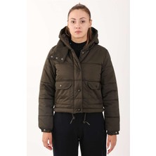 Maraton Sportswear Kadın Su Itici Kapüşonlu Kısa Mont