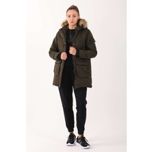 Maraton Regular Kadın Kapüşonlu  Haki Parka
