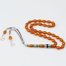 Tesbih Pasajı Gümüş Nakkaş Imameli Ateş Kehribar Tesbih (7 x 11 Mm) TP00