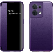 Hongshou Oppo Reno8 Manyetik Yan Pencere Için Deri Tefon Kılıfı Görüntüle (Yurt Dışından)