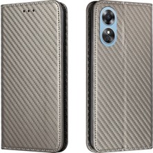 Hongshou Oppo A17 Karbon Fiber Dokusu Için Manyetik Flip Deri Tefon Kasası (Yurt Dışından)