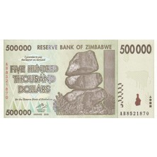 Zimbabve, 500.000 Dolar (2008) P#76 Çil Eski Yabancı Kağıt Para