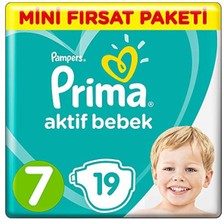 Prima Aktif Bebek Mini Fırsat Paketi 15+ kg 7 Beden Xxlarge Bebek Bez (19 Adet)