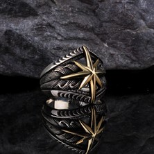 Tesbih Sepetim Pusula Model 925 Ayar Gümüş Erkek Yüzük