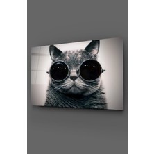 Taulart Gözlüklü Kedi Ikonik Cam Tablo