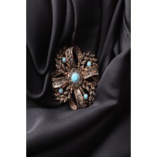PIERPARIS Broş Çiçekli Otantik Desenli Bronz Kristal Taşlı