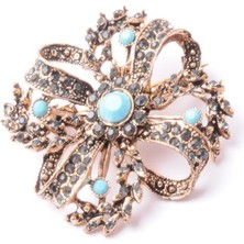 PIERPARIS Broş Çiçekli Otantik Desenli Bronz Kristal Taşlı