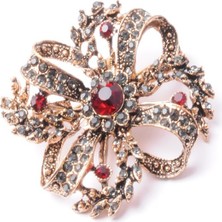 PIERPARIS Broş Çiçekli Otantik Desenli Bronz Kristal Taşlı
