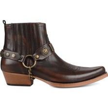 FootCourt Erkek Kovboy Botu Kahverengi Hakiki Deri Malzeme ile Slip-on Bağlama ve Orta Topuk
