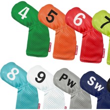 Strade Store 9x Golf Demir Headcover Set Su Geçirmez Büyük Sayı Pu Koruma Aksesuarları Renkli (Yurt Dışından)