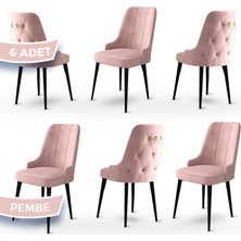 Canisa Concept Enoa Serisi Babyface Kumaş Siyah Gürgen Ayaklı 6 Adet Sandalye Gold Halkalı