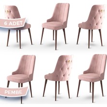 Canisa Concept Enoa Serisi  Babyface Kumaş Ceviz Gürgen Ayaklı 6 Adet Sandalye Gold Halkalı