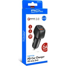 Acl Ac-93 Q.c 3.0 6 Amper Araç Içi Çakmaklık Lightning Kablolu Şarj USB - Type-C