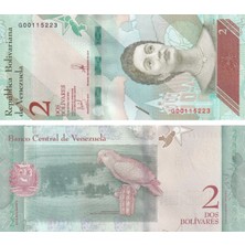 Benim Koleksiyonum Venezuela, 2 Bolivar (2018) P#101 Çil Eski Yabancı Kağıt Para