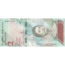 Benim Koleksiyonum Venezuela, 2 Bolivar (2018) P#101 Çil Eski Yabancı Kağıt Para