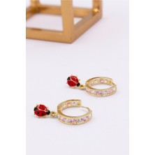 14 Ayar Altın Sallantılı Uğur Böceği Çocuk Halka Küpe