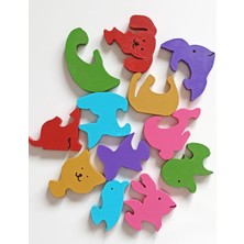 Ponpontoys Özel Eğitim Gören Çocuklar Için Ahşap Puzzle Yapboz Başlangıç Seti- Balık, Kedi, Köpek, Kuş, Tavşan, Ördek- Iki Parçalı