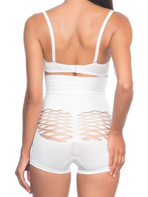 Emay İç Giyim Emay Beyaz Dikişsiz Yüksek Bel Paçalı Korse 2064