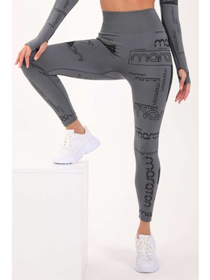 Maraton Active Seamless Desenli Yüksek Bel Toparlayıcı Spor Tayt