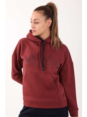 Maraton Comfort Kadın Kapüşonlu  Bordo Sweatshirt