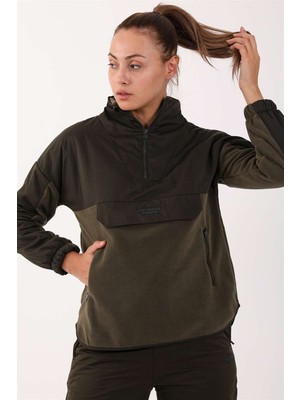 Maraton Comfort Kadın Dik Yaka  Haki Sweatshirt
