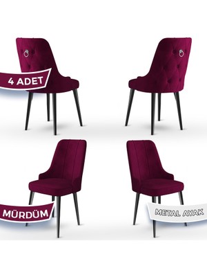 Canisa Concept Newa Serisi, Babyface Kumaş Siyah Metal Ayak Gümüş Halka, 4 Adet Sandalye