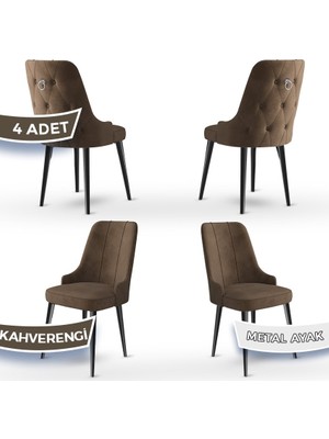 Canisa Concept Newa Serisi, Babyface Kumaş Siyah Metal Ayak Gümüş Halka, 4 Adet Sandalye