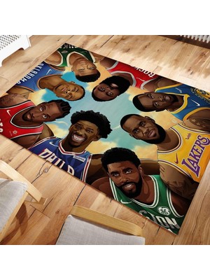 Nesa Decor Nba Halısı Genç Odası Star Halısı Nba Oyuncuları Desenli Yer Halısı Basketbol Halısı