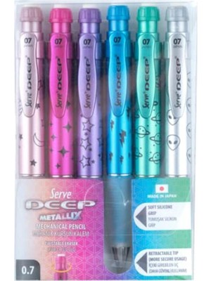 Serve Deep Mekanık Kurşun Kalem Metalik Desen 0,7mm 6'lı Set
