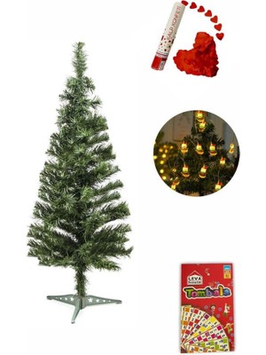 buradanaldım Yılbaşı Çam Ağacı 120 Cm, Kardan Adam LED Işıklı, Konfeti, Tombala, Noel Ağacı, Noel Işıkları