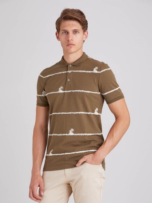 Dufy Haki Erkek Slim Fit Bisiklet Yaka Tshirt