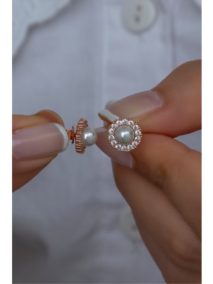 Nereze 925 Ayar Gümüş Rose Tektaş Inci Küpe