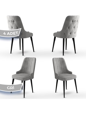 Canisa Concept Enoa Serisi  Babyface Kumaş Siyah Gürgen Ayaklı  4 Adet Sandalye Gümüş Halkalı