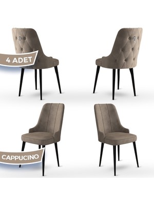 Canisa Concept Enoa Serisi  Babyface Kumaş Siyah Gürgen Ayaklı  4 Adet Sandalye Gümüş Halkalı