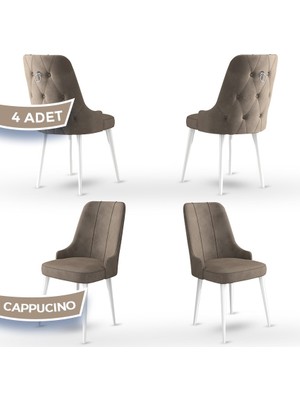 Canisa Concept Enoa Serisi  Babyface Kumaş Beyaz Gürgen Ayaklı  4 Adet Sandalye Gümüş Halkalı
