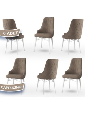 Canisa Concept Neta Serisi   Babyface Kumaş  Beyaz Gürgen Ayak 6 Adet Yemek Odası Sandalye