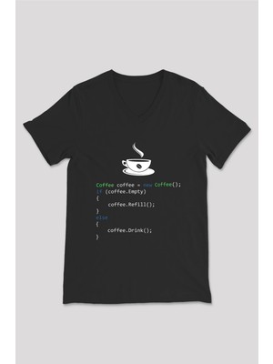Bilgisayar Programcısı Siyah Unisex  V Yaka Tişört