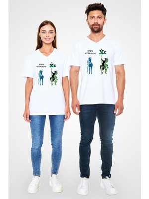 Astrolog Baskılı Unisex Beyaz V Yaka Tshirt