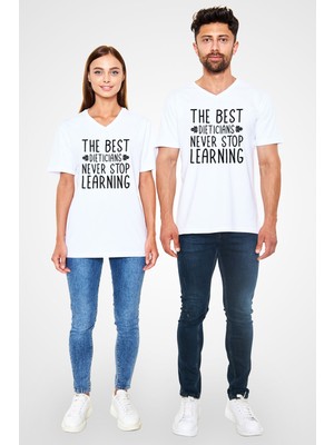 Tişört Fabrikası Diyetisyen Baskılı Unisex Beyaz V Yaka Tshirt