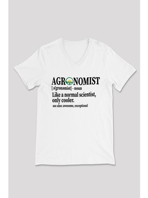 Agronomist Baskılı Unisex Beyaz V Yaka Tshirt