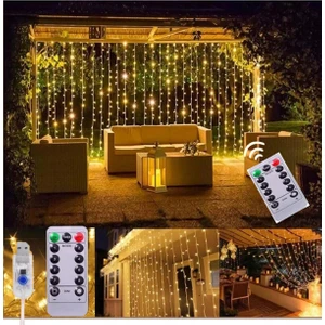 Kumandalı Perde Peri Led, 8 Fonksiyonlu USB Başlıklı 3 Metre Perde Led, Perde Asma Aparatı Hediye