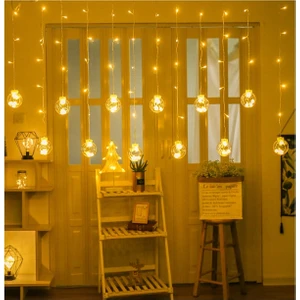 Bi Dolu Mutluluk LED Işıklı Top Perde 12 Toplu Zarif Aydınlatma Enerji Tasarruflu